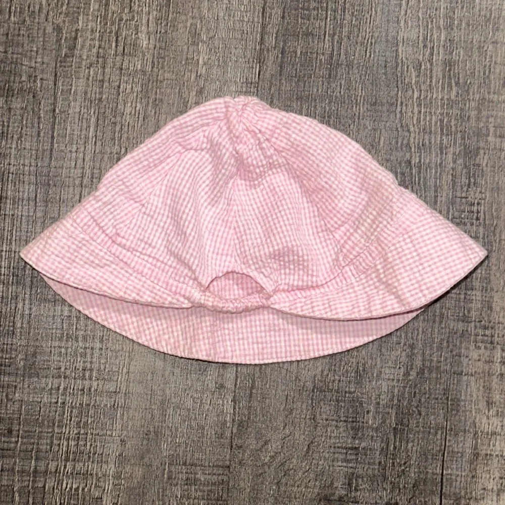 💞 Baby Girls One Size Pink & White Gingham Bucket Hat